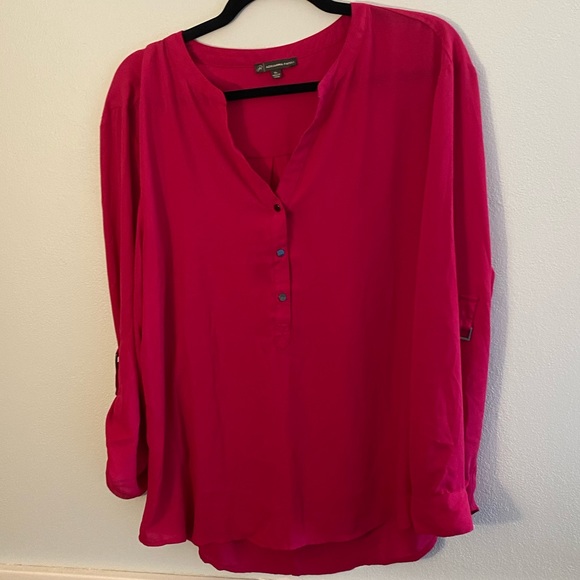 Adrianna Papell Solid Vivid Pink V Neck Blouse - Picture 2 of 7
